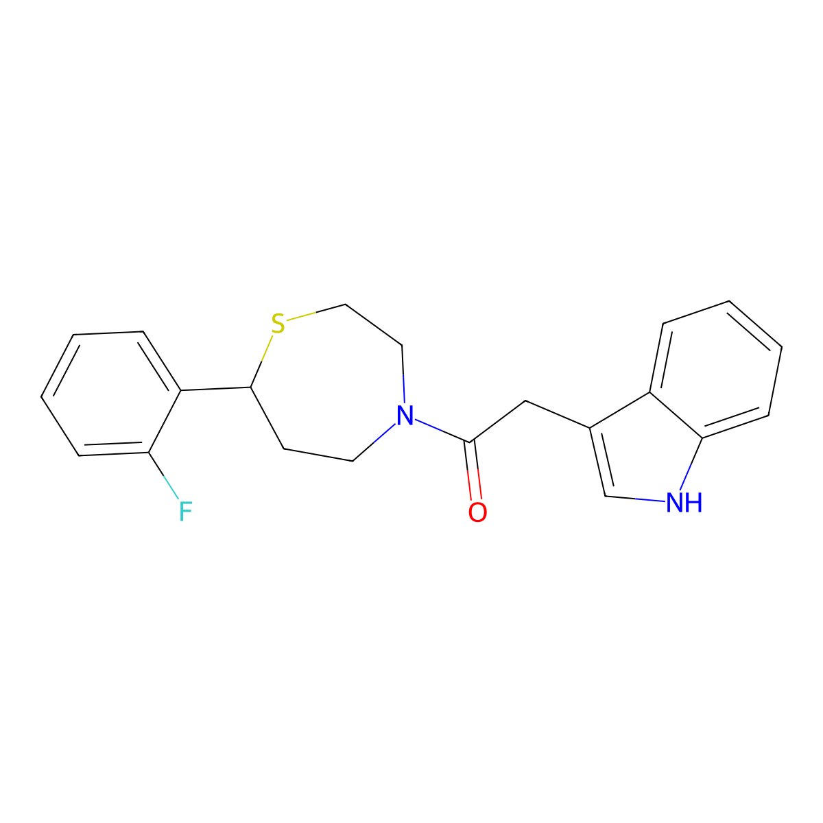 1-(7-(2-fluorophenyl)-1,4-thiazepan-4-yl)-2-(1H-indol-3-yl)ethanone molecular structure, CAS 1706283-13-7