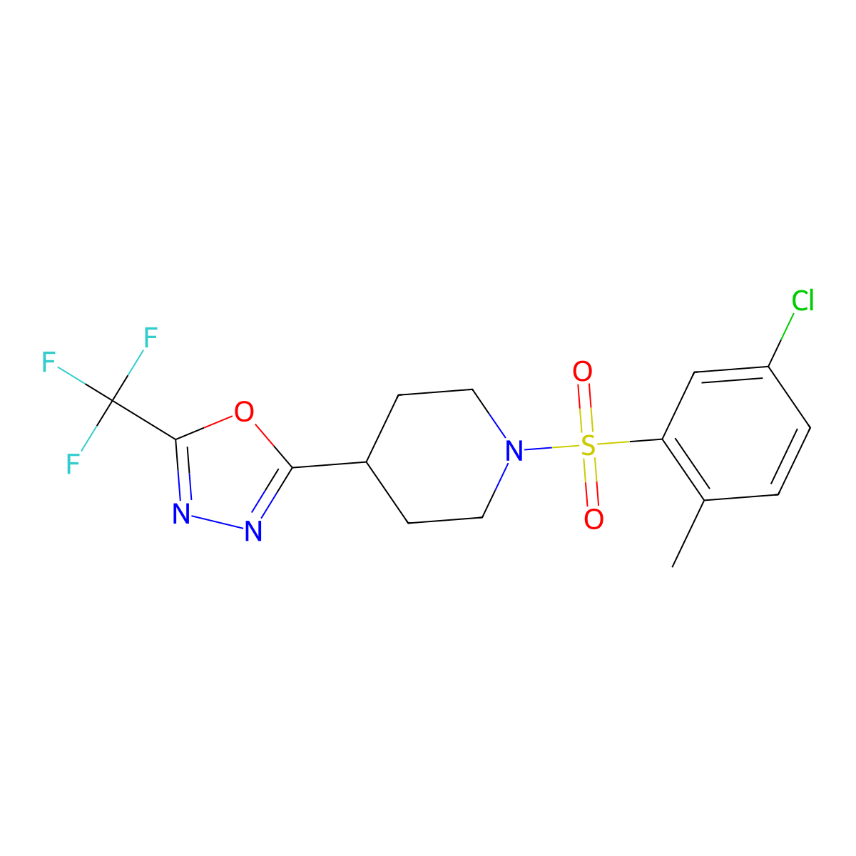 2-(1-((5-Chloro-2-methylphenyl)sulfonyl)piperidin-4-yl)-5-(trifluoromethyl)-1,3,4-oxadiazole molecular structure, CAS 1706283-77-3