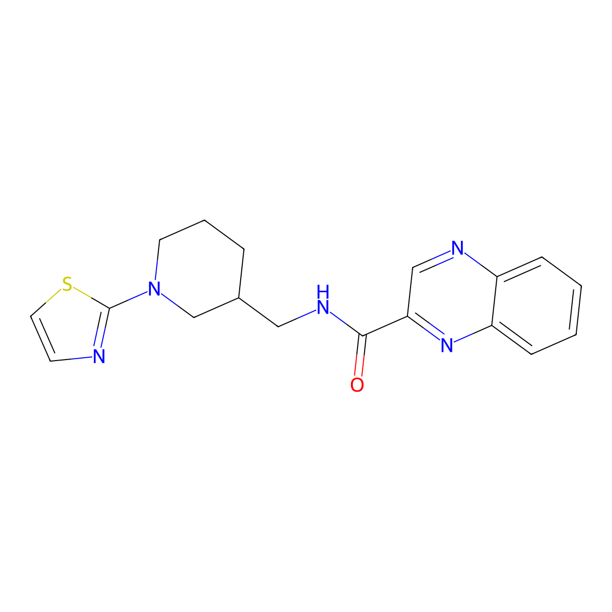 N-((1-(thiazol-2-yl)piperidin-3-yl)methyl)quinoxaline-2-carboxamide molecular structure, CAS 1706284-14-1