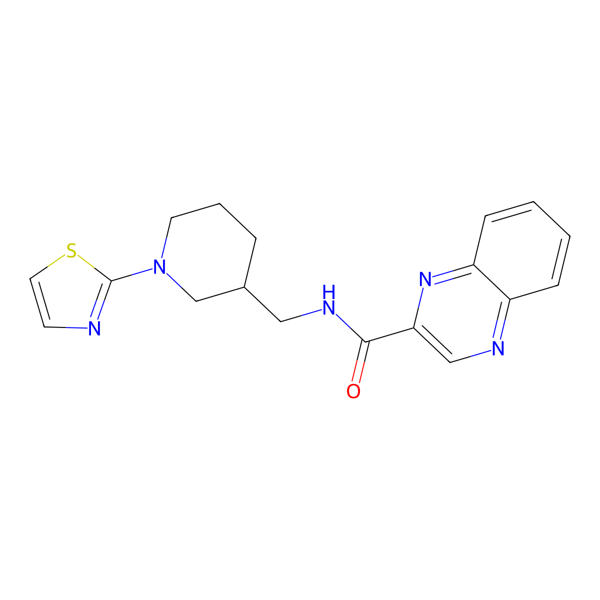 N-((1-(thiazol-2-yl)piperidin-3-yl)methyl)quinoxaline-2-carboxamide molecular structure, CAS 1706284-14-1