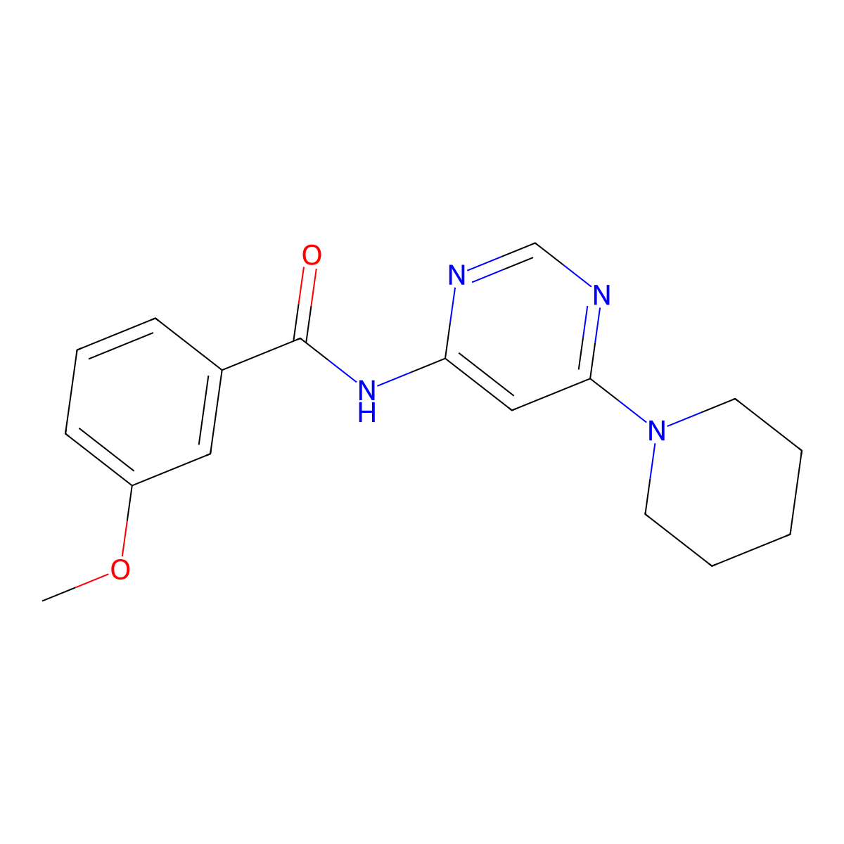 3-methoxy-N-(6-(piperidin-1-yl)pyrimidin-4-yl)benzamide molecular structure, CAS 1706284-38-9