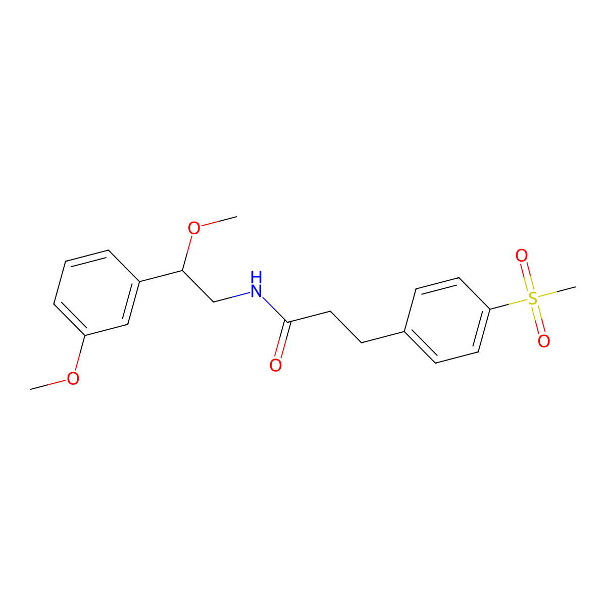 N-(2-methoxy-2-(3-methoxyphenyl)ethyl)-3-(4-(methylsulfonyl)phenyl)propanamide molecular structure, CAS 1706285-13-3