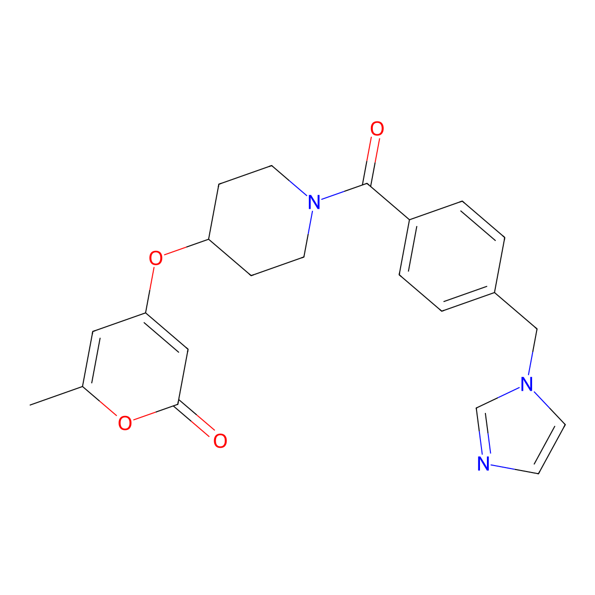 4-[(1-{4-[(1H-imidazol-1-yl)methyl]benzoyl}piperidin-4-yl)oxy]-6-methyl-2H-pyran-2-one molecular structure, CAS 1706285-57-5