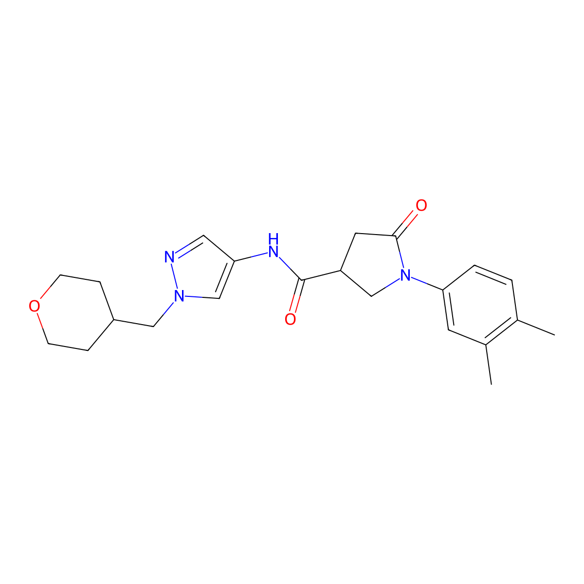 1-(3,4-dimethylphenyl)-5-oxo-N-(1-((tetrahydro-2H-pyran-4-yl)methyl)-1H-pyrazol-4-yl)pyrrolidine-3-carboxamide molecular structure, CAS 1706287-27-5