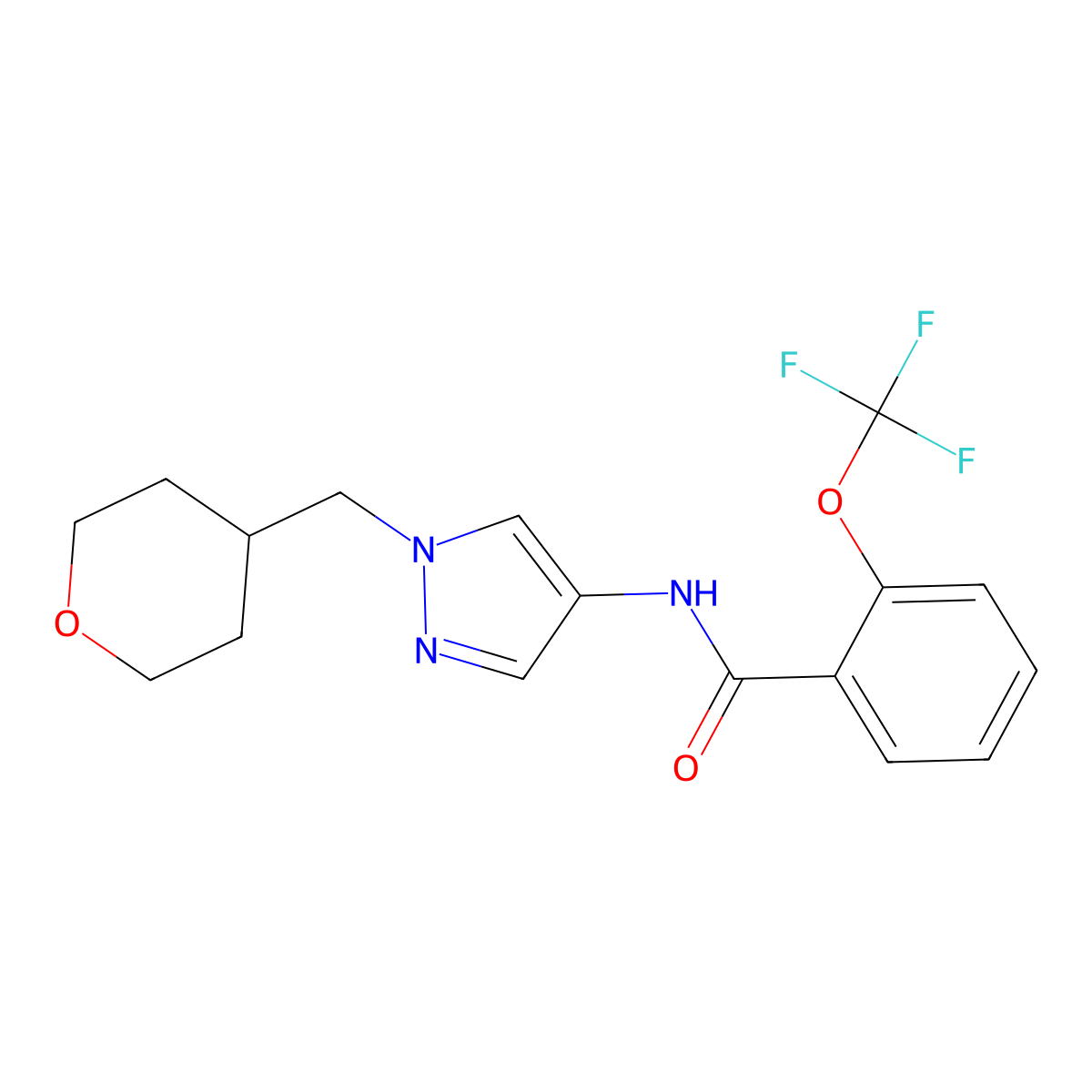 N-(1-((tetrahydro-2H-pyran-4-yl)methyl)-1H-pyrazol-4-yl)-2-(trifluoromethoxy)benzamide molecular structure, CAS 1706287-65-1