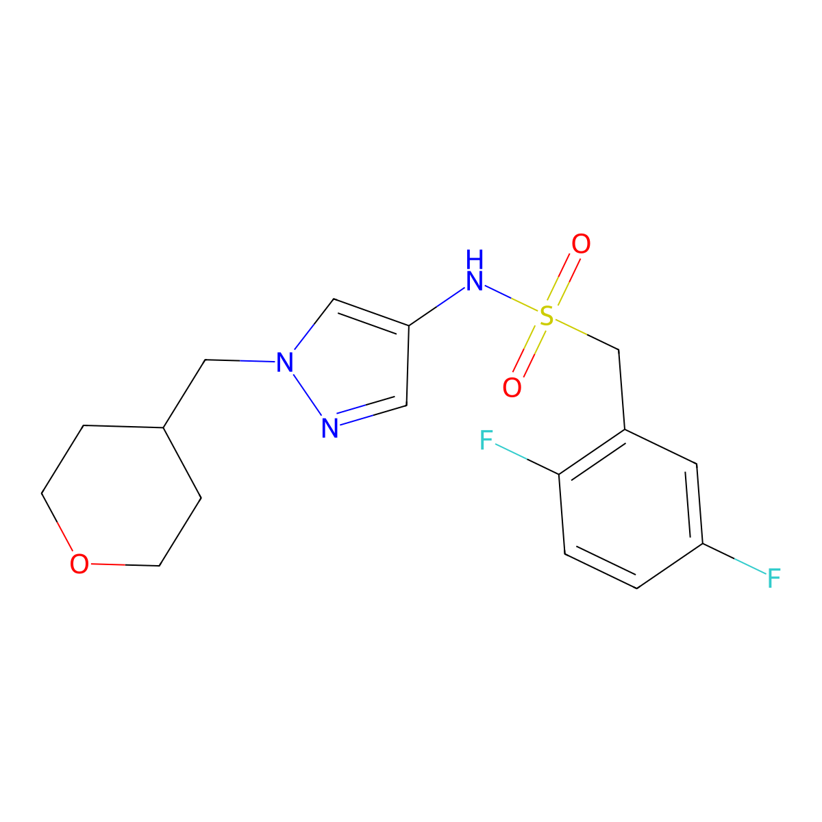 1-(2,5-difluorophenyl)-N-(1-((tetrahydro-2H-pyran-4-yl)methyl)-1H-pyrazol-4-yl)methanesulfonamide molecular structure, CAS 1706288-47-2