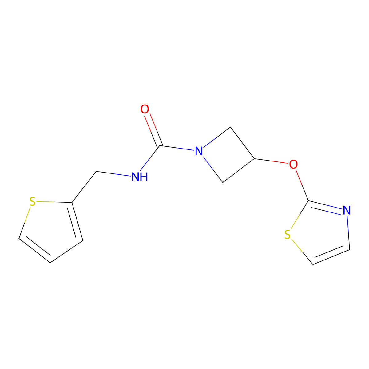3-(thiazol-2-yloxy)-N-(thiophen-2-ylmethyl)azetidine-1-carboxamide molecular structure, CAS 1706289-52-2
