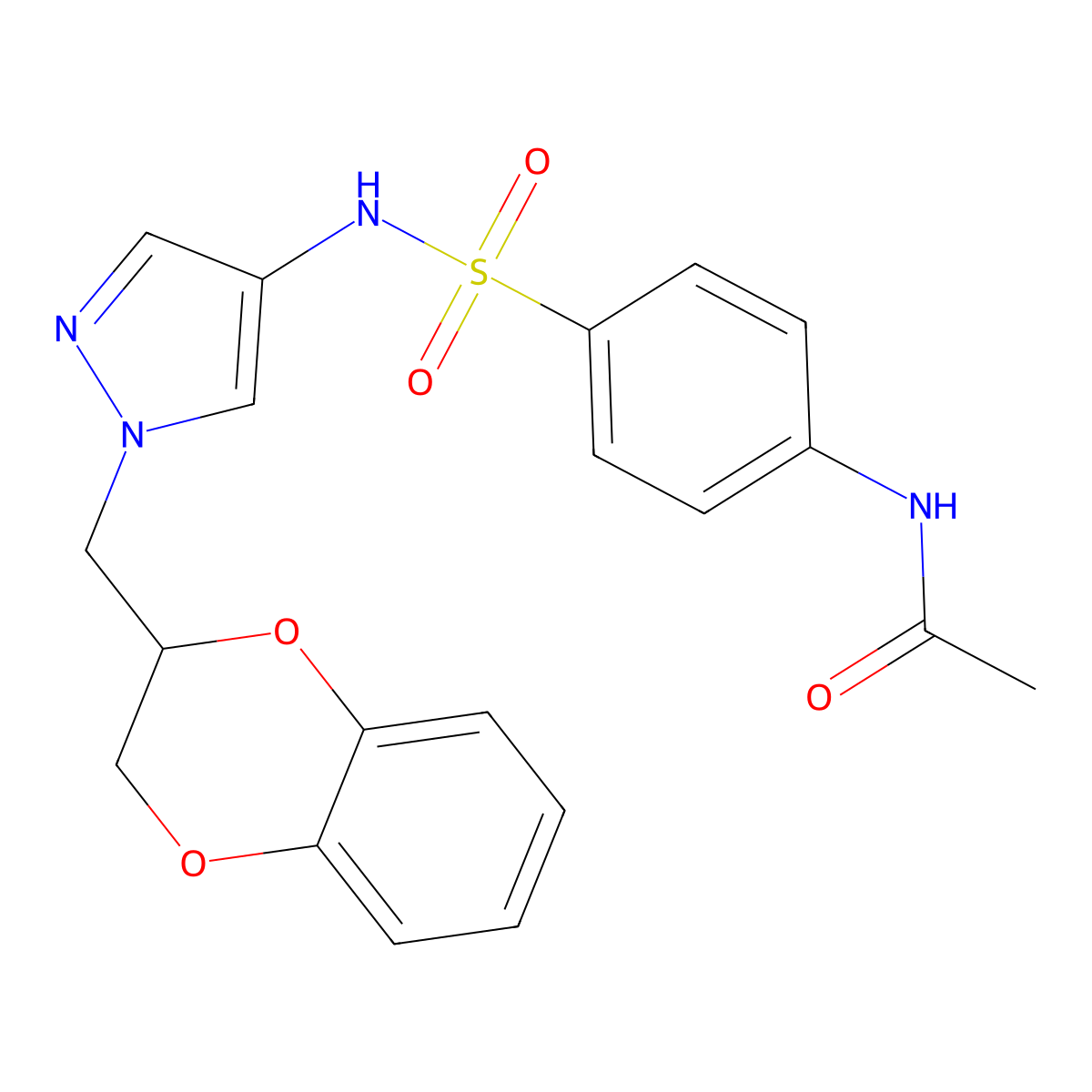 N-(4-(N-(1-((2,3-dihydrobenzo[b][1,4]dioxin-2-yl)methyl)-1H-pyrazol-4-yl)sulfamoyl)phenyl)acetamide molecular structure, CAS 1706289-56-6