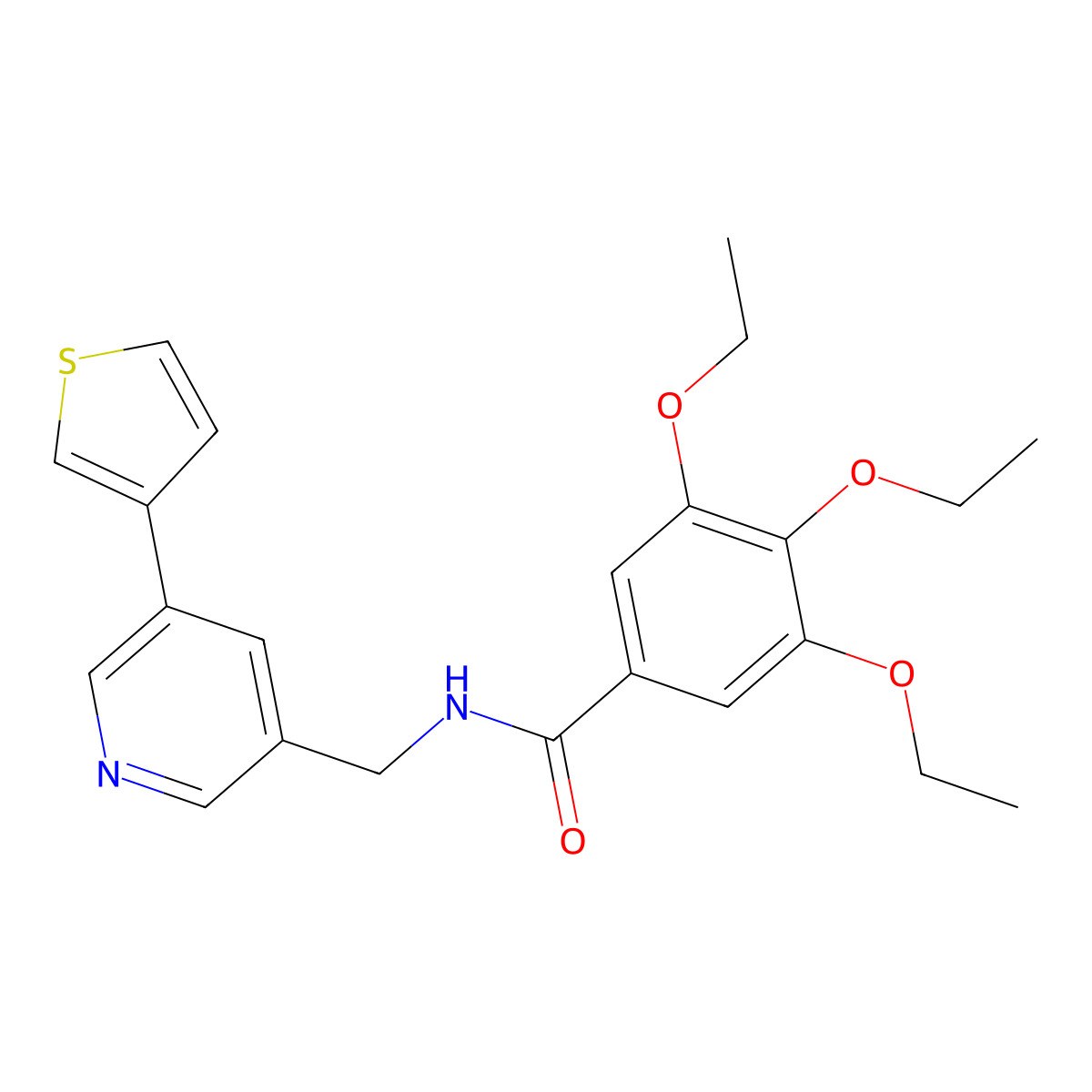 3,4,5-triethoxy-N-((5-(thiophen-3-yl)pyridin-3-yl)methyl)benzamide molecular structure, CAS 1706290-55-2