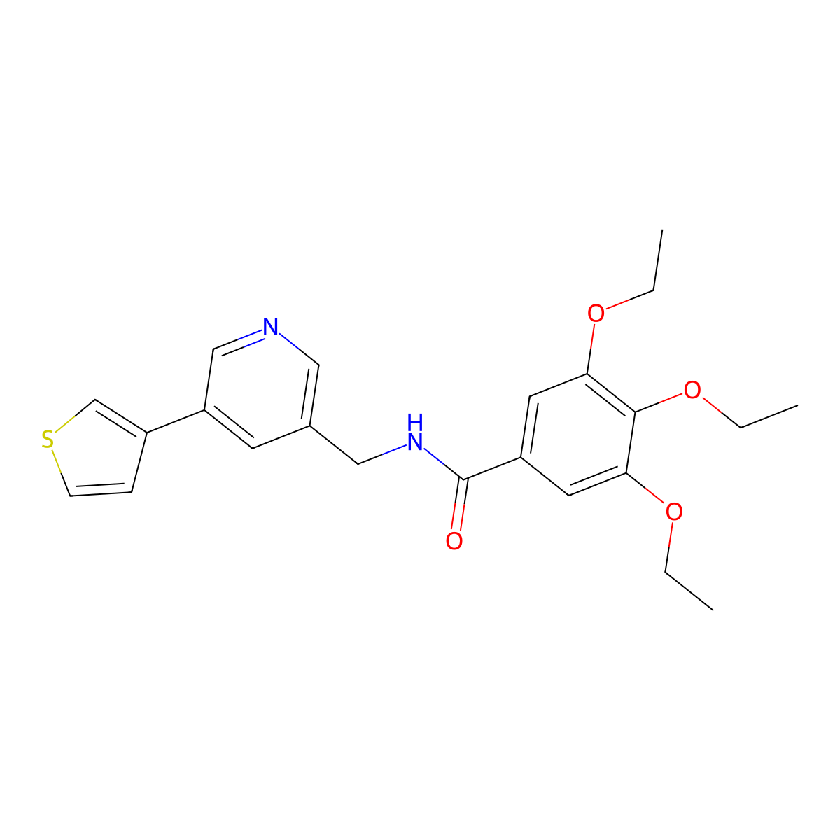 3,4,5-triethoxy-N-((5-(thiophen-3-yl)pyridin-3-yl)methyl)benzamide molecular structure, CAS 1706290-55-2