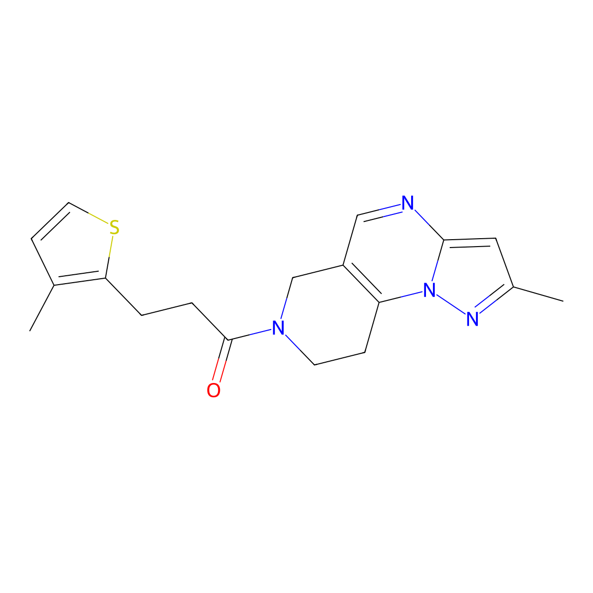 1-{4-Methyl-2,3,7,11-tetraazatricyclo[7.4.0.0^{2,6}]trideca-1(9),3,5,7-tetraen-11-yl}-3-(3-methylthiophen-2-yl)propan-1-one molecular structure, CAS 1706291-23-7