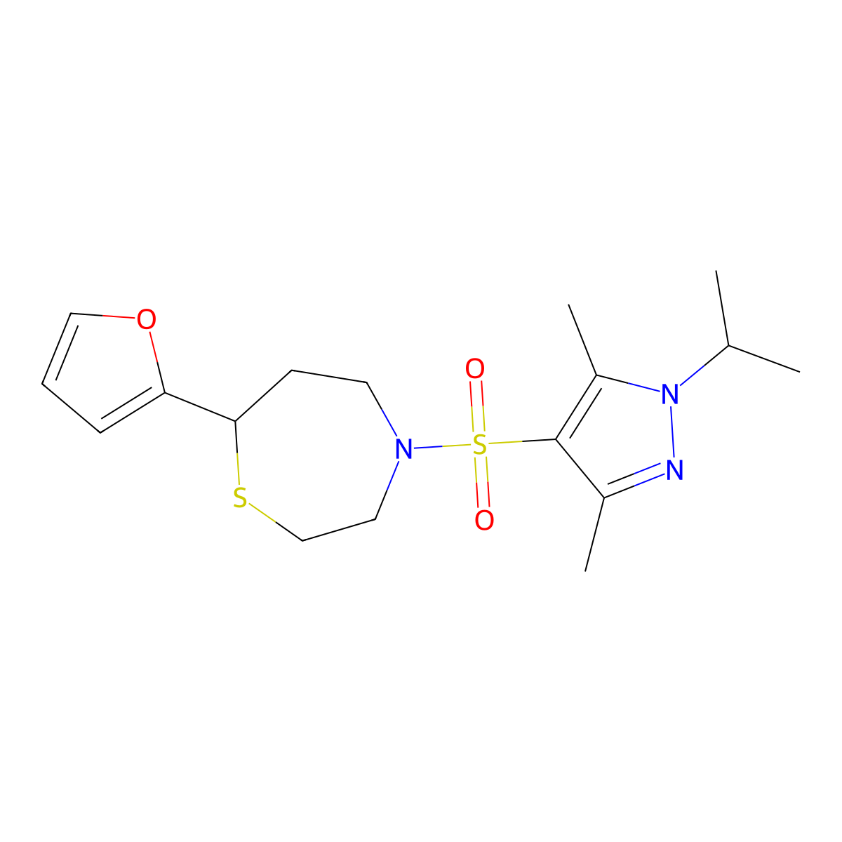 7-(furan-2-yl)-4-((1-isopropyl-3,5-dimethyl-1H-pyrazol-4-yl)sulfonyl)-1,4-thiazepane molecular structure, CAS 1706291-41-9