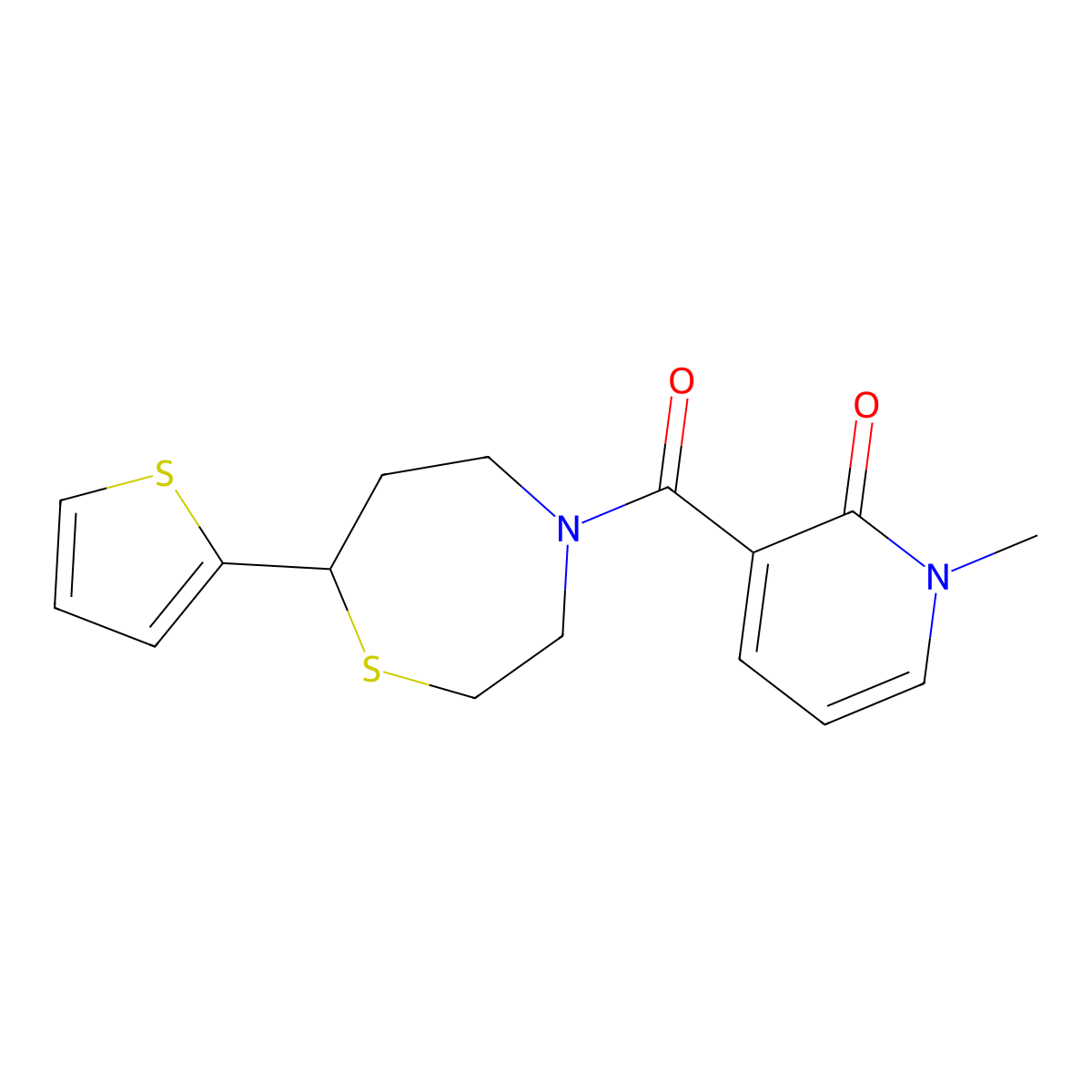 1-methyl-3-(7-(thiophen-2-yl)-1,4-thiazepane-4-carbonyl)pyridin-2(1H)-one molecular structure, CAS 1706291-46-4