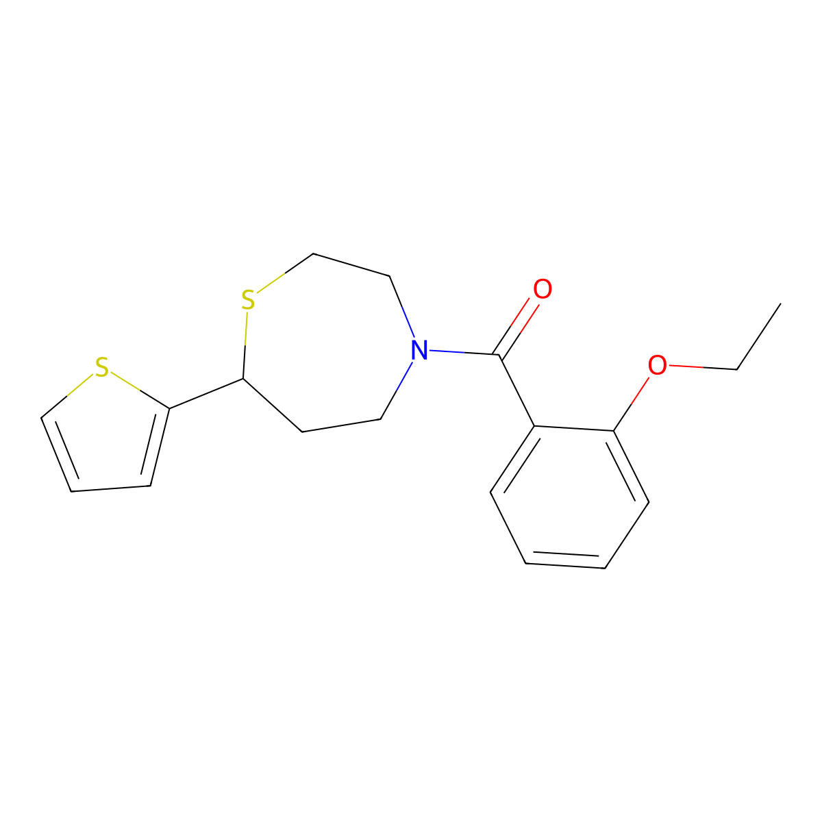 (2-Ethoxyphenyl)(7-(thiophen-2-yl)-1,4-thiazepan-4-yl)methanone molecular structure, CAS 1706291-65-7