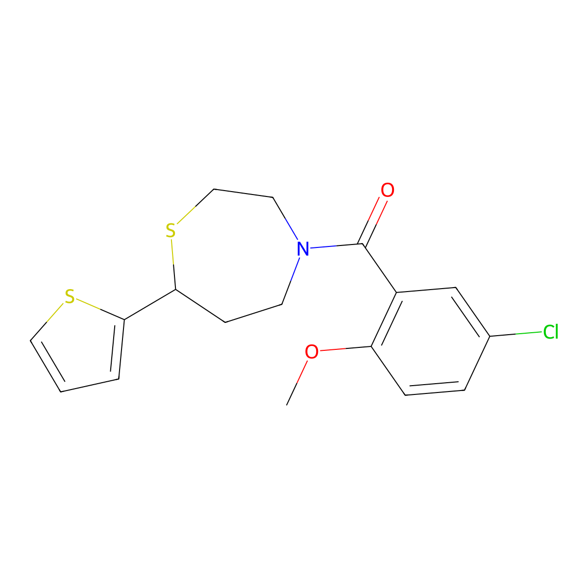 (5-Chloro-2-methoxyphenyl)(7-(thiophen-2-yl)-1,4-thiazepan-4-yl)methanone molecular structure, CAS 1706291-70-4