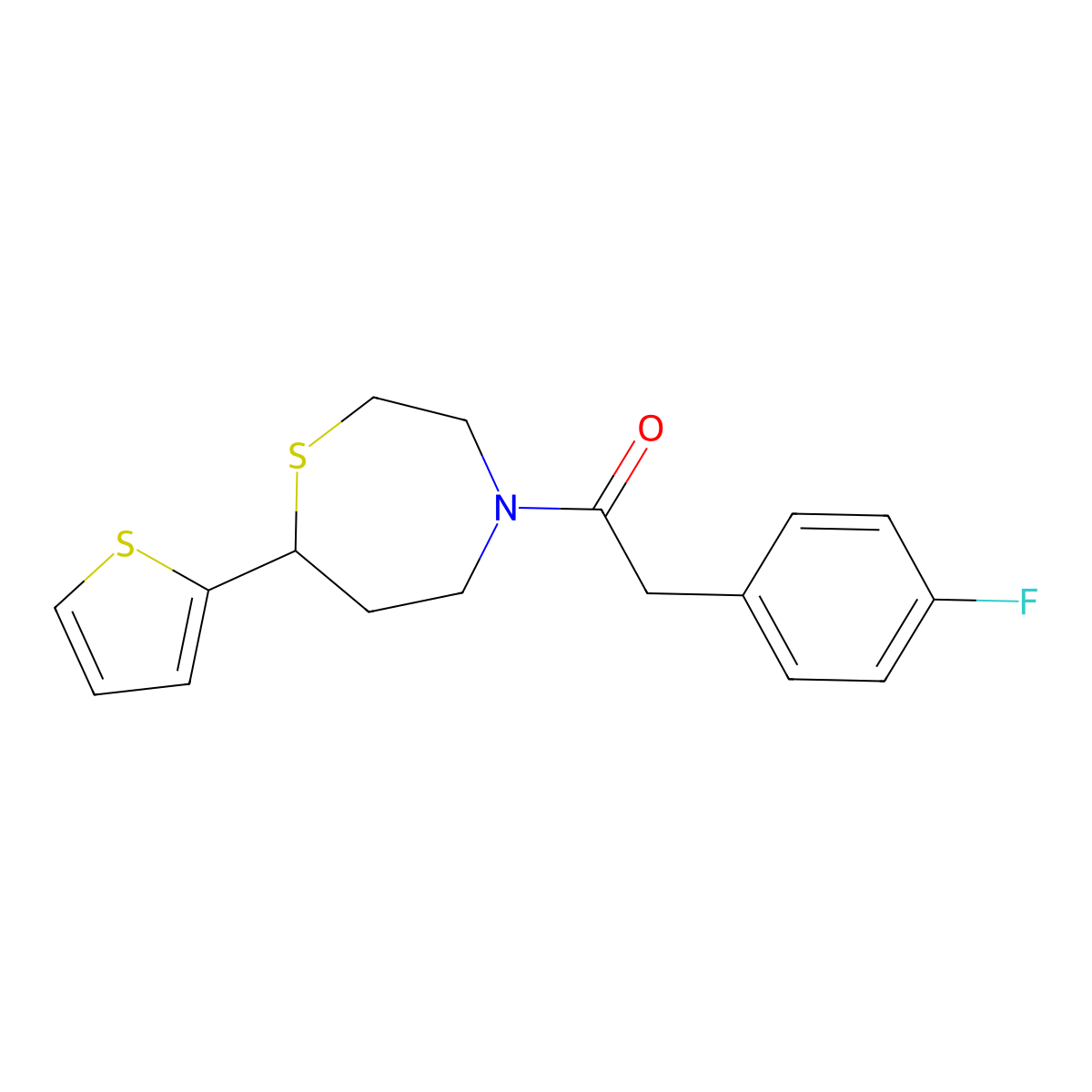 2-(4-Fluorophenyl)-1-(7-(thiophen-2-yl)-1,4-thiazepan-4-yl)ethanone molecular structure, CAS 1706291-76-0