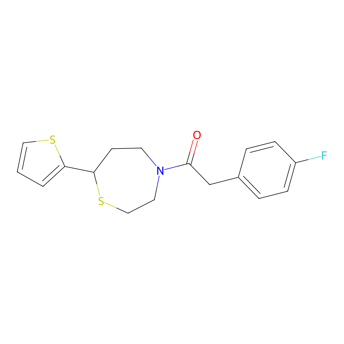 2-(4-Fluorophenyl)-1-(7-(thiophen-2-yl)-1,4-thiazepan-4-yl)ethanone molecular structure, CAS 1706291-76-0