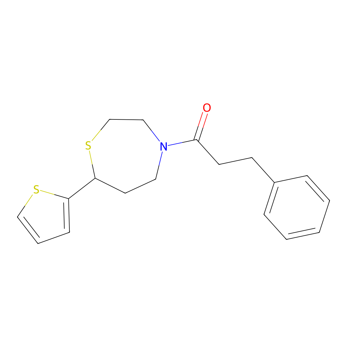 3-Phenyl-1-(7-(thiophen-2-yl)-1,4-thiazepan-4-yl)propan-1-one molecular structure, CAS 1706291-78-2