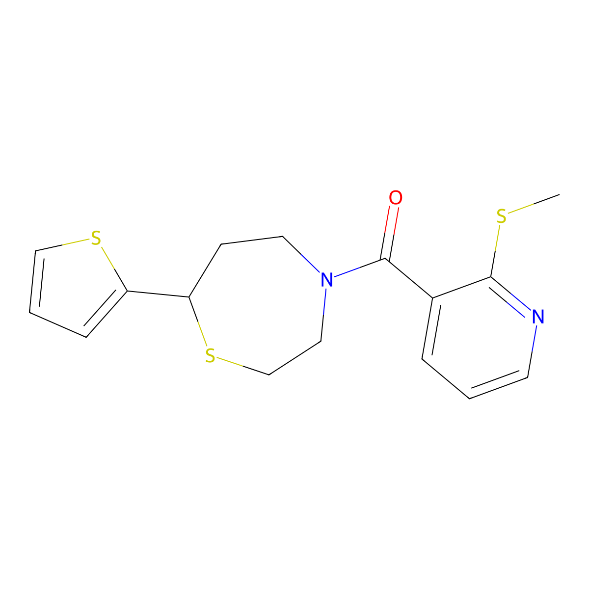 (2-(Methylthio)pyridin-3-yl)(7-(thiophen-2-yl)-1,4-thiazepan-4-yl)methanone molecular structure, CAS 1706292-47-8