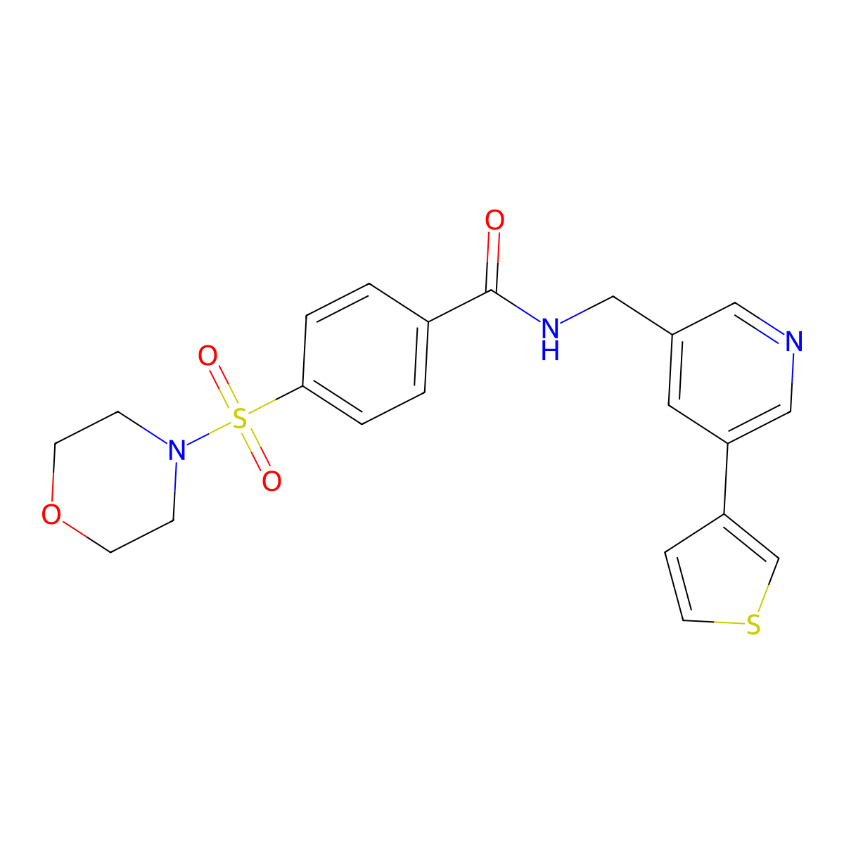 4-(morpholinosulfonyl)-N-((5-(thiophen-3-yl)pyridin-3-yl)methyl)benzamide molecular structure, CAS 1706295-94-4