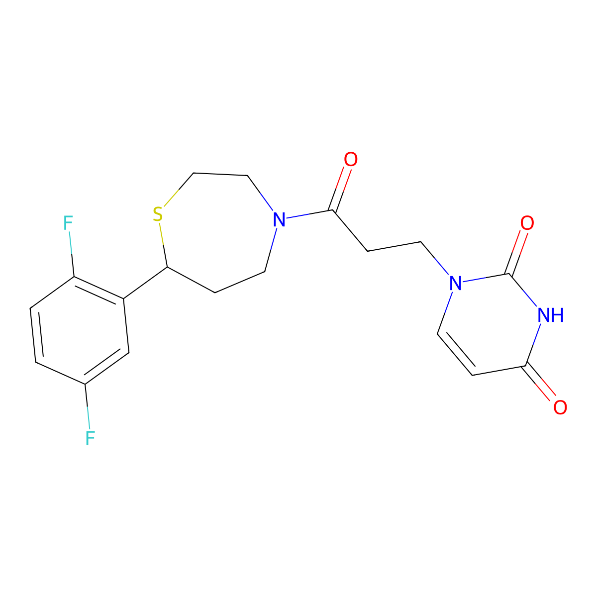 1-(3-(7-(2,5-difluorophenyl)-1,4-thiazepan-4-yl)-3-oxopropyl)pyrimidine-2,4(1H,3H)-dione molecular structure, CAS 1706297-53-1