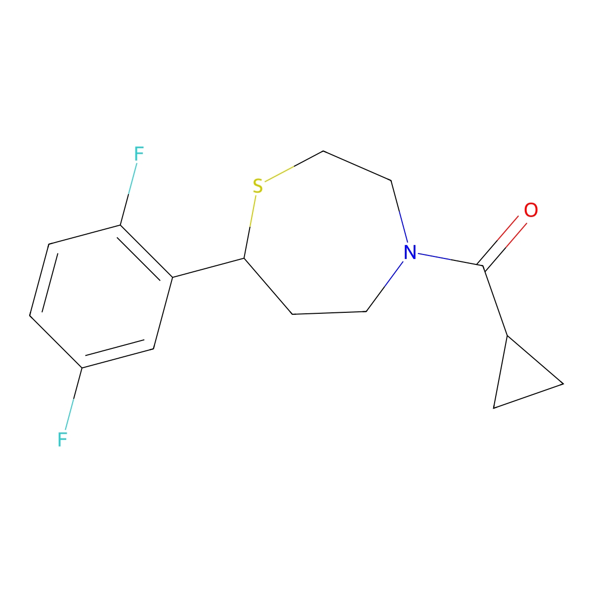 Cyclopropyl(7-(2,5-difluorophenyl)-1,4-thiazepan-4-yl)methanone molecular structure, CAS 1706297-61-1