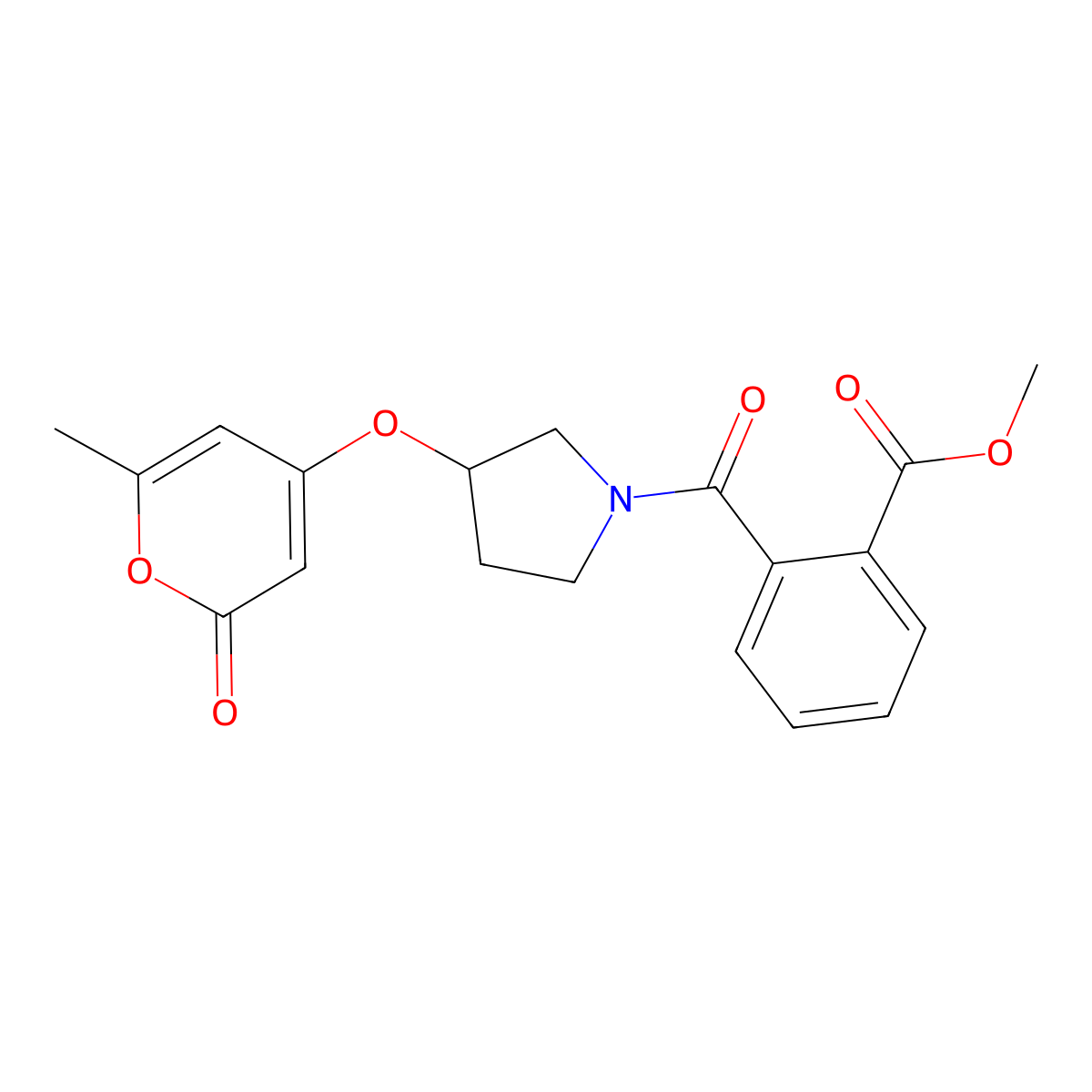 methyl 2-{3-[(6-methyl-2-oxo-2H-pyran-4-yl)oxy]pyrrolidine-1-carbonyl}benzoate molecular structure, CAS 1706298-19-2