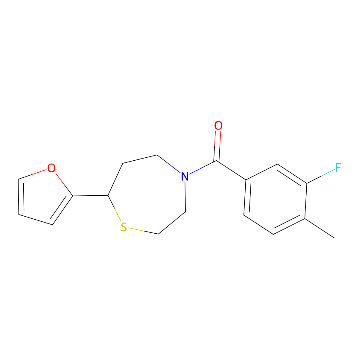 (3-Fluoro-4-methylphenyl)(7-(furan-2-yl)-1,4-thiazepan-4-yl)methanone molecular structure, CAS 1706298-55-6