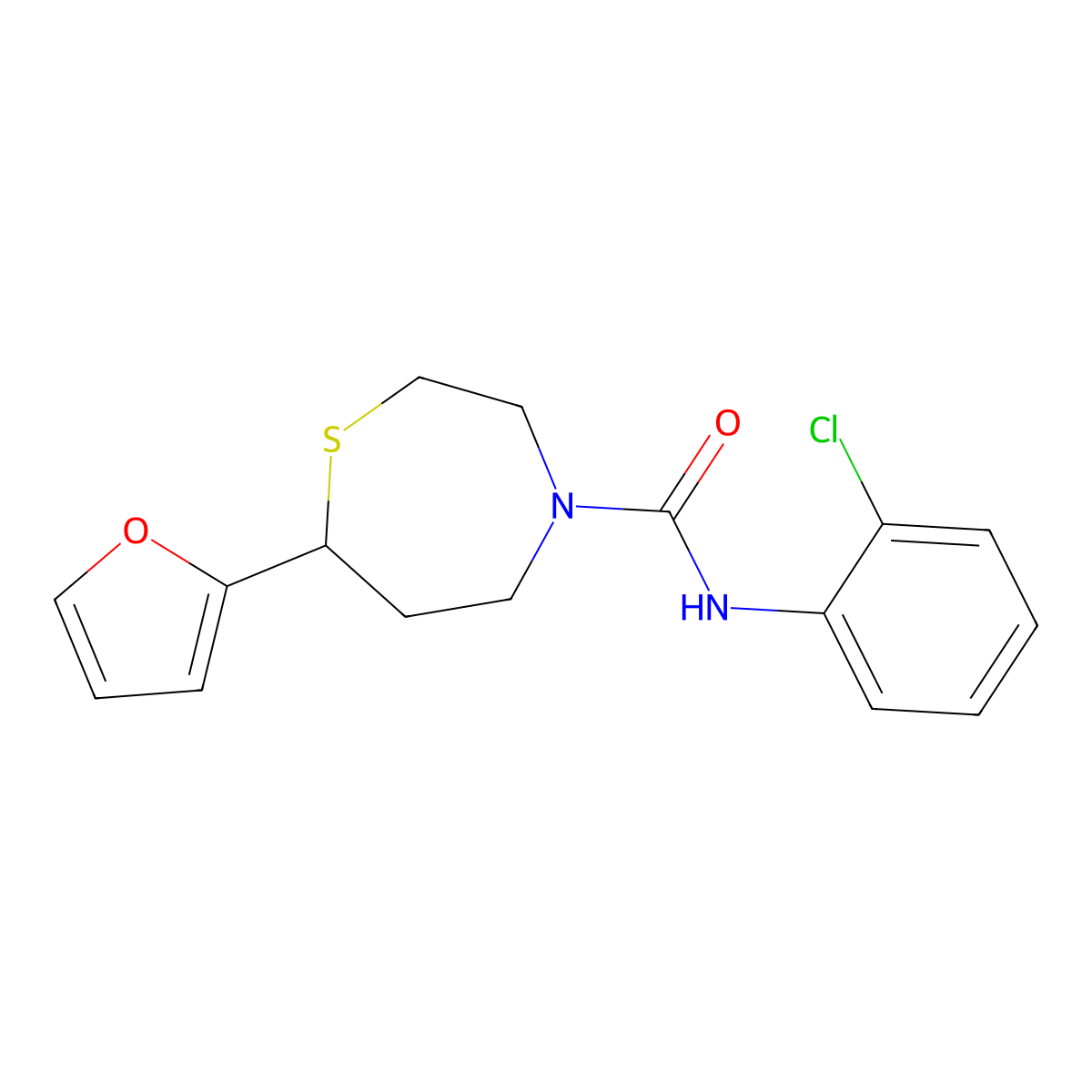 N-(2-chlorophenyl)-7-(furan-2-yl)-1,4-thiazepane-4-carboxamide molecular structure, CAS 1706298-88-5