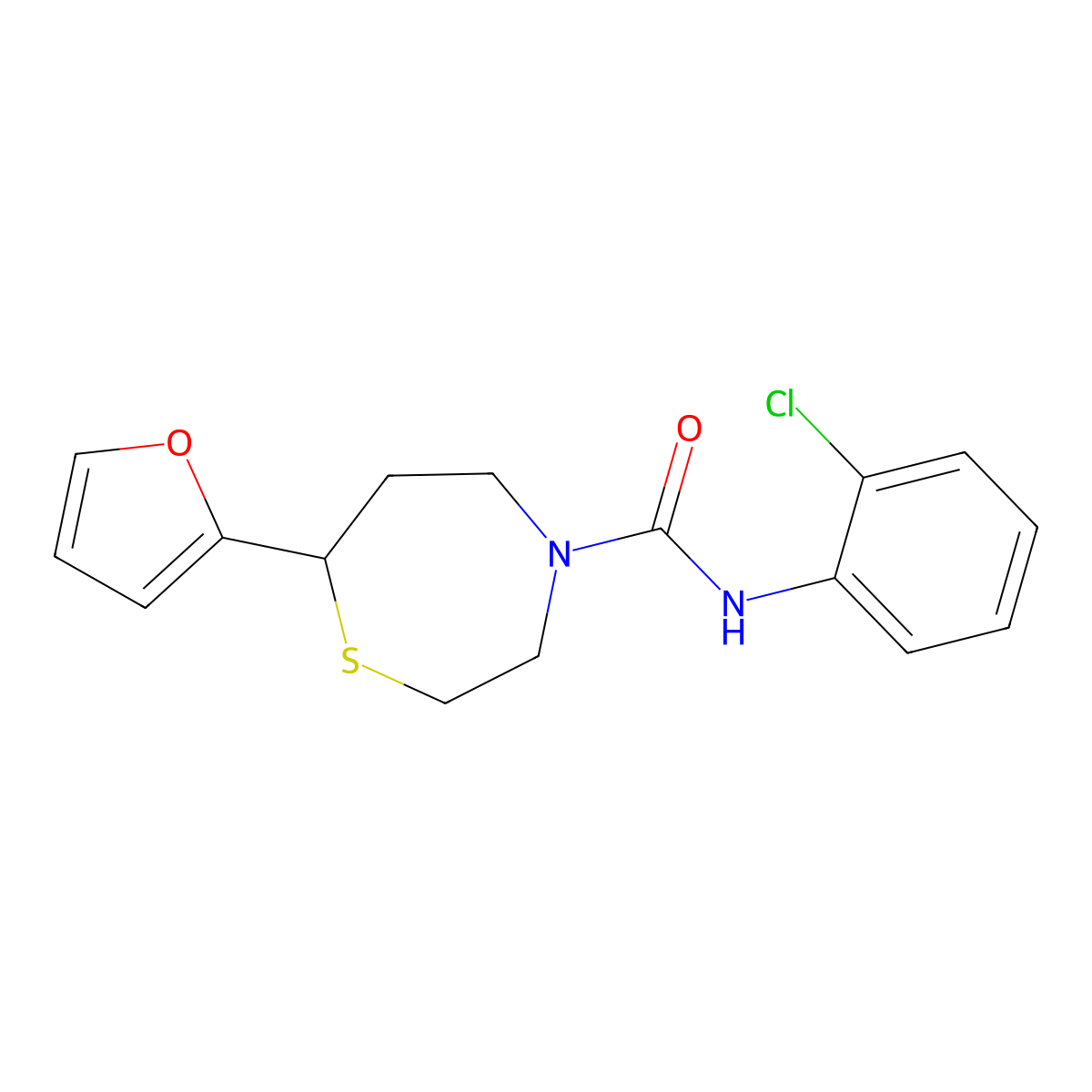 N-(2-chlorophenyl)-7-(furan-2-yl)-1,4-thiazepane-4-carboxamide molecular structure, CAS 1706298-88-5