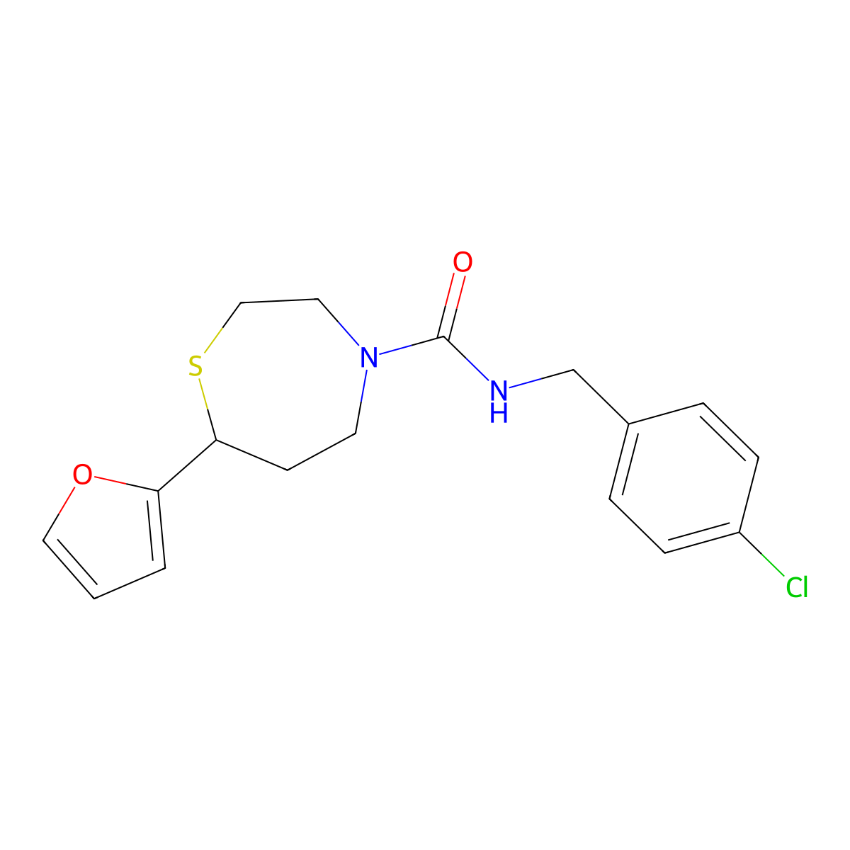 N-(4-chlorobenzyl)-7-(furan-2-yl)-1,4-thiazepane-4-carboxamide molecular structure, CAS 1706298-92-1