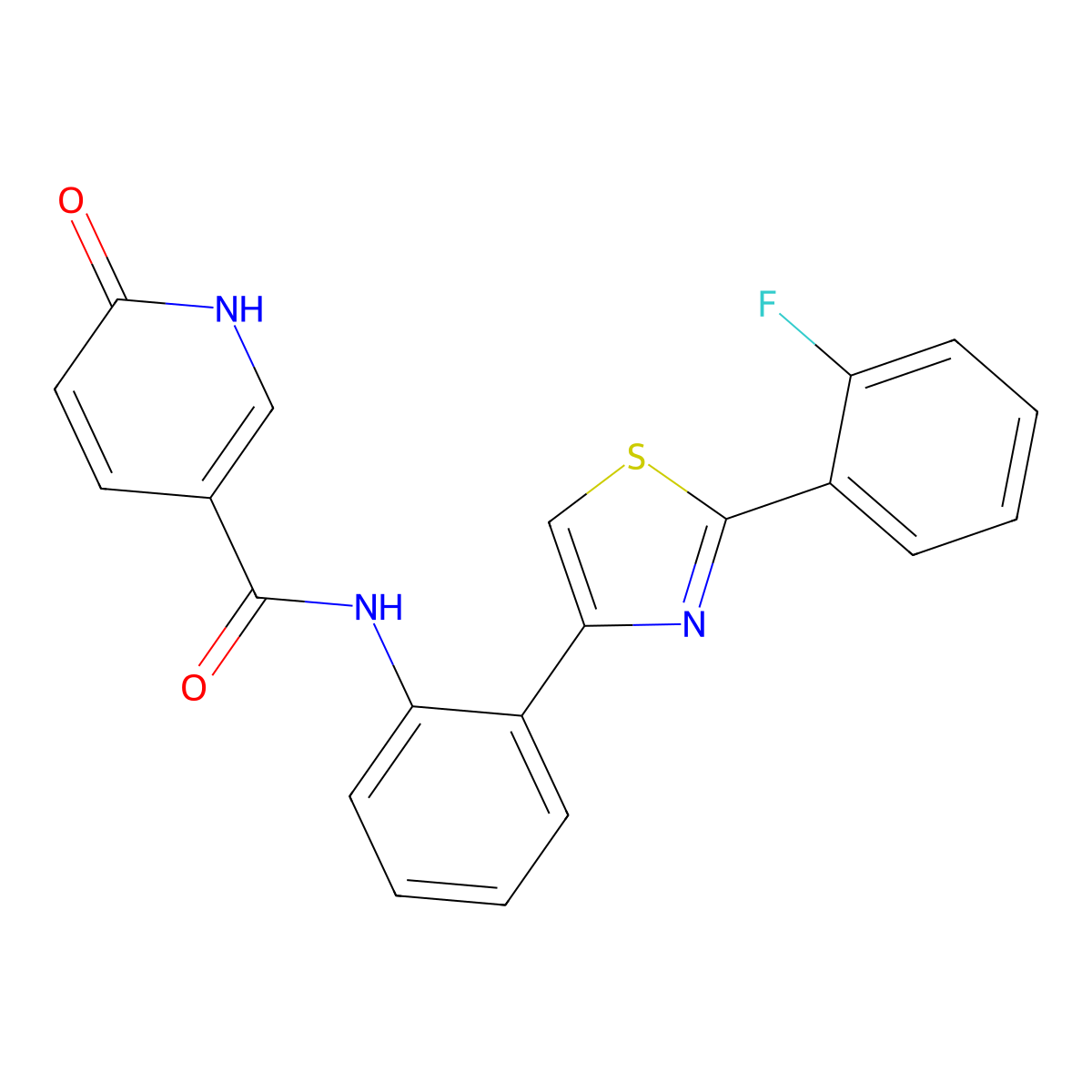 N-(2-(2-(2-fluorophenyl)thiazol-4-yl)phenyl)-6-hydroxynicotinamide molecular structure, CAS 1706299-12-8