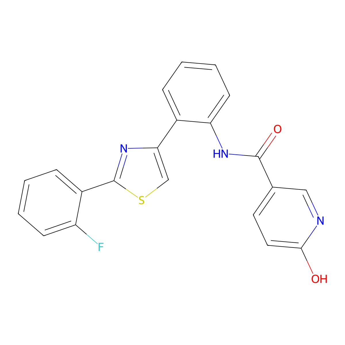 N-(2-(2-(2-fluorophenyl)thiazol-4-yl)phenyl)-6-hydroxynicotinamide molecular structure, CAS 1706299-12-8