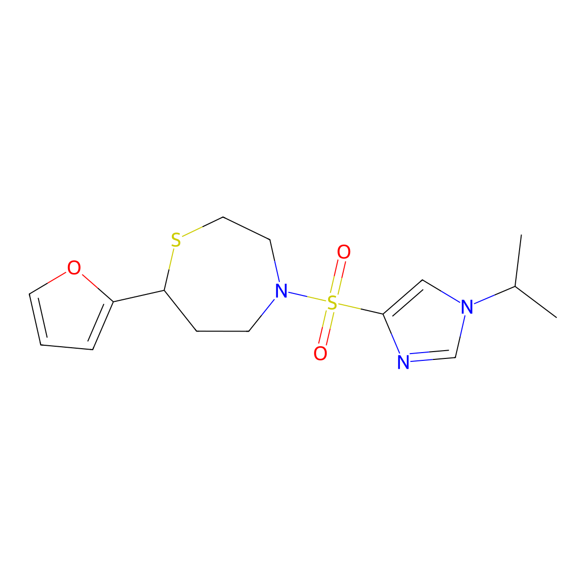 7-(furan-2-yl)-4-((1-isopropyl-1H-imidazol-4-yl)sulfonyl)-1,4-thiazepane molecular structure, CAS 1706299-19-5