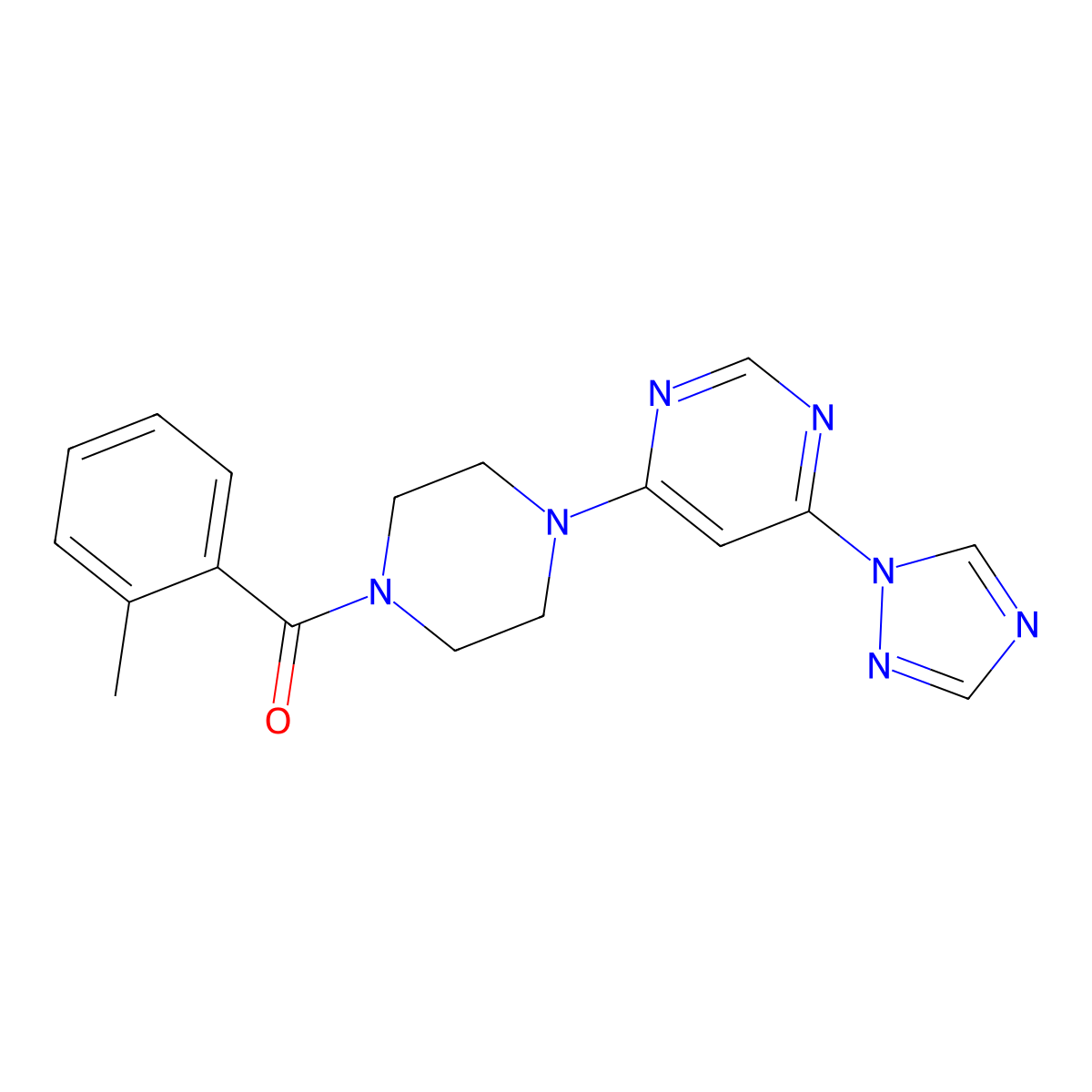 (4-(6-(1H-1,2,4-triazol-1-yl)pyrimidin-4-yl)piperazin-1-yl)(o-tolyl)methanone molecular structure, CAS 1706299-22-0