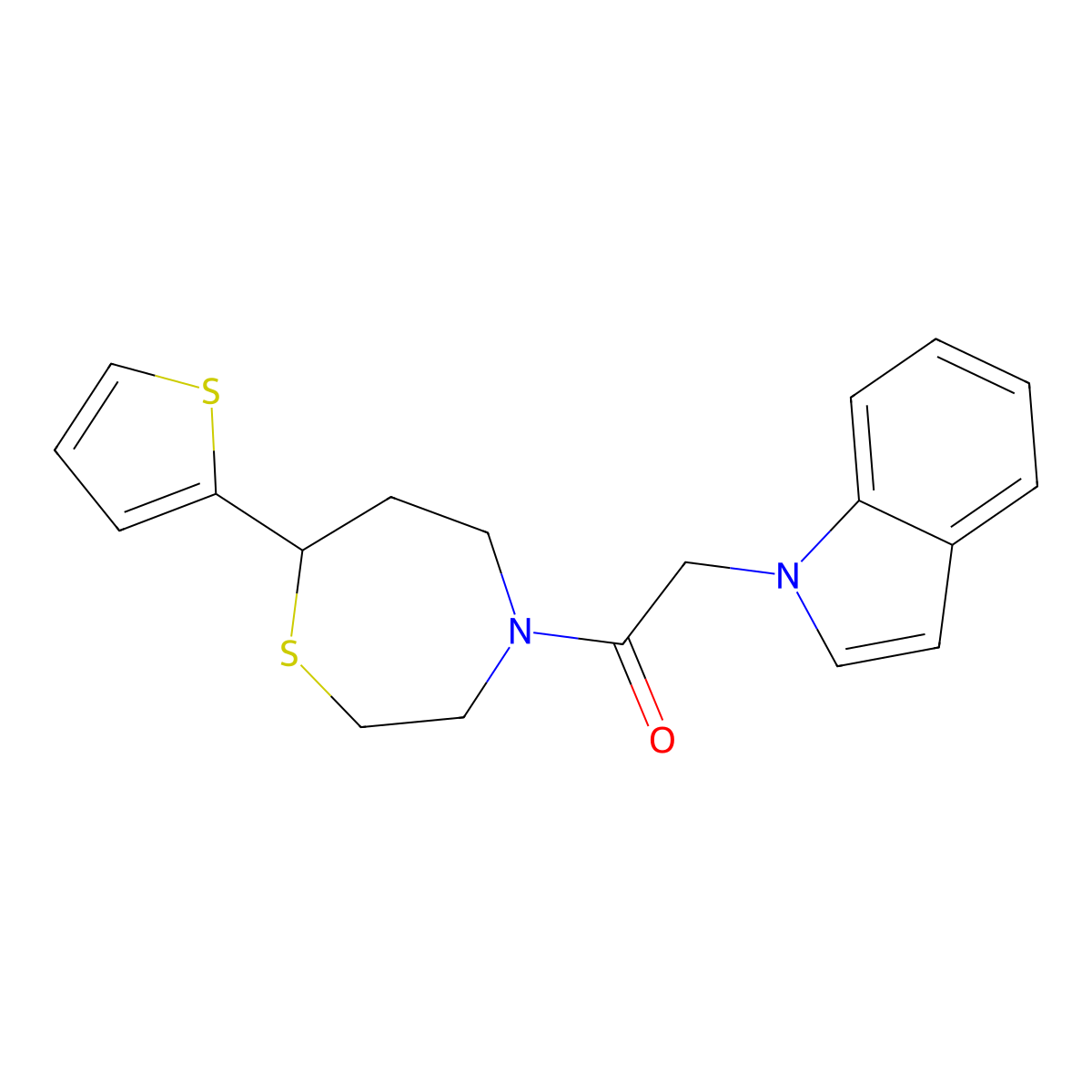 2-(1H-indol-1-yl)-1-(7-(thiophen-2-yl)-1,4-thiazepan-4-yl)ethanone molecular structure, CAS 1706299-24-2