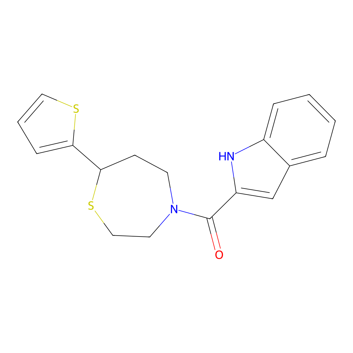 (1H-indol-2-yl)(7-(thiophen-2-yl)-1,4-thiazepan-4-yl)methanone molecular structure, CAS 1706299-28-6