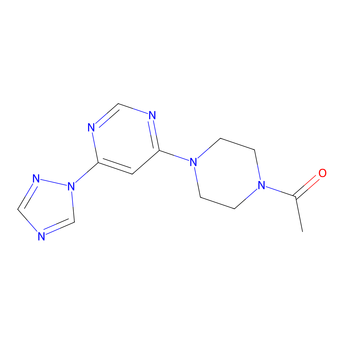 1-(4-(6-(1H-1,2,4-triazol-1-yl)pyrimidin-4-yl)piperazin-1-yl)ethanone molecular structure, CAS 1706299-78-6