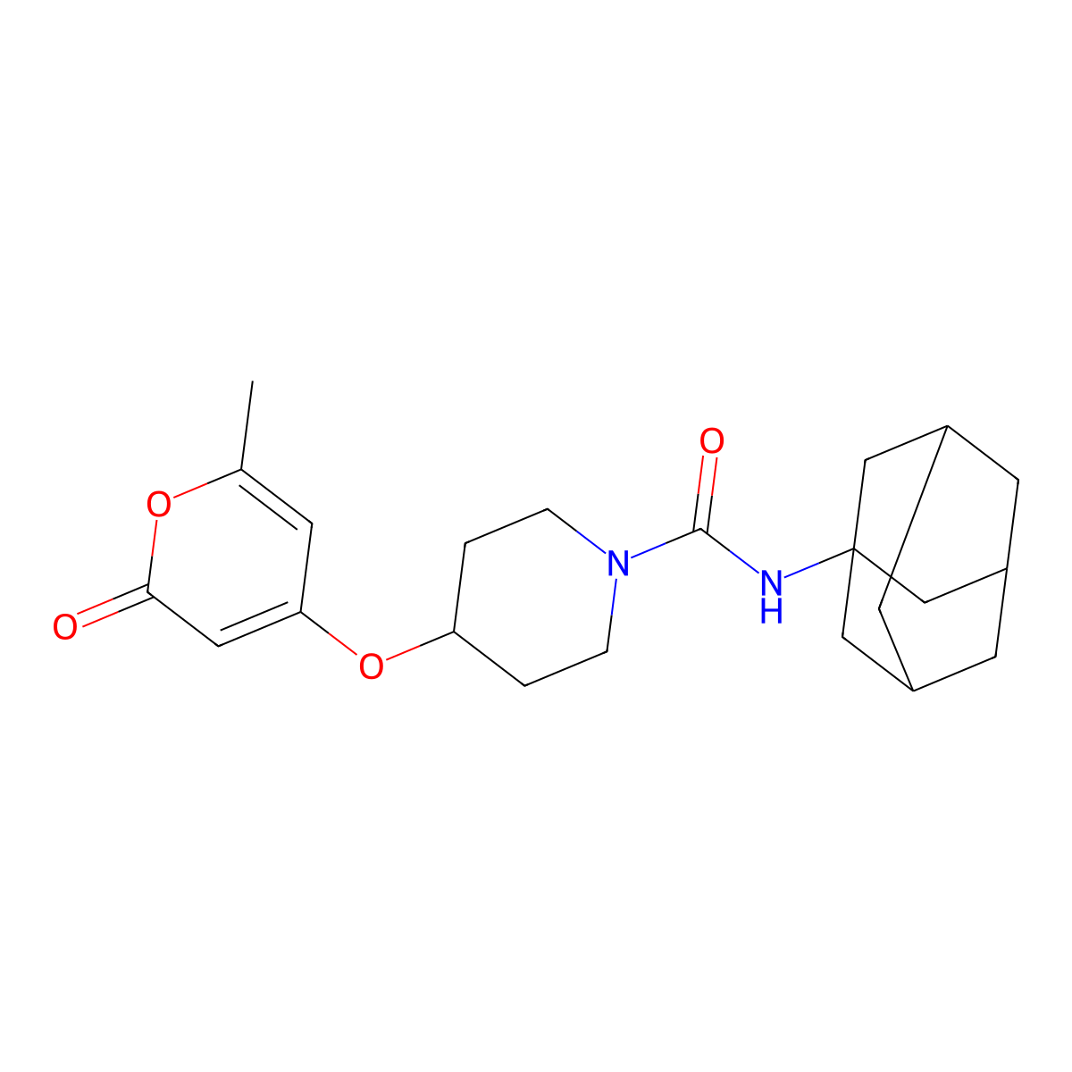 N-(adamantan-1-yl)-4-[(6-methyl-2-oxo-2H-pyran-4-yl)oxy]piperidine-1-carboxamide molecular structure, CAS 1706300-40-4