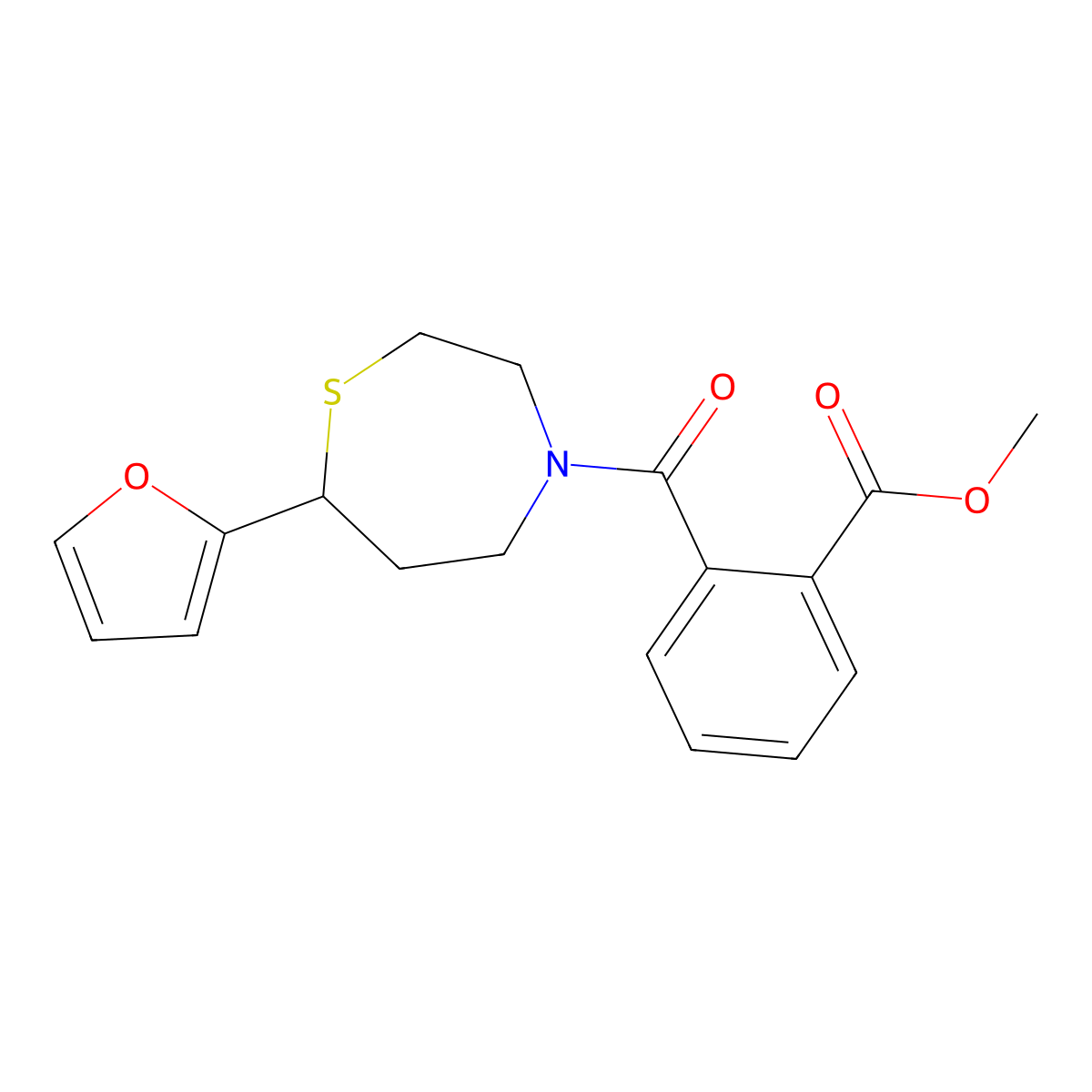 Methyl 2-(7-(furan-2-yl)-1,4-thiazepane-4-carbonyl)benzoate molecular structure, CAS 1706300-76-6