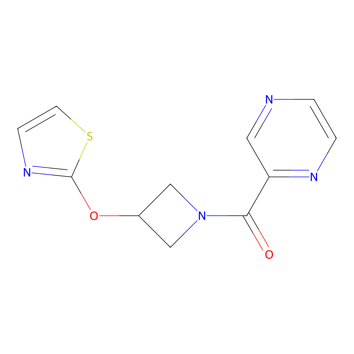 Pyrazin-2-yl(3-(thiazol-2-yloxy)azetidin-1-yl)methanone molecular structure, CAS 1706301-77-0
