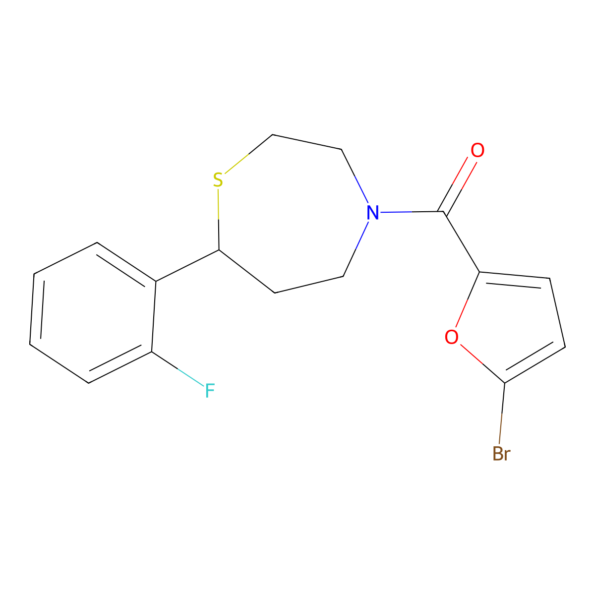 (5-Bromofuran-2-yl)(7-(2-fluorophenyl)-1,4-thiazepan-4-yl)methanone molecular structure, CAS 1706302-32-0
