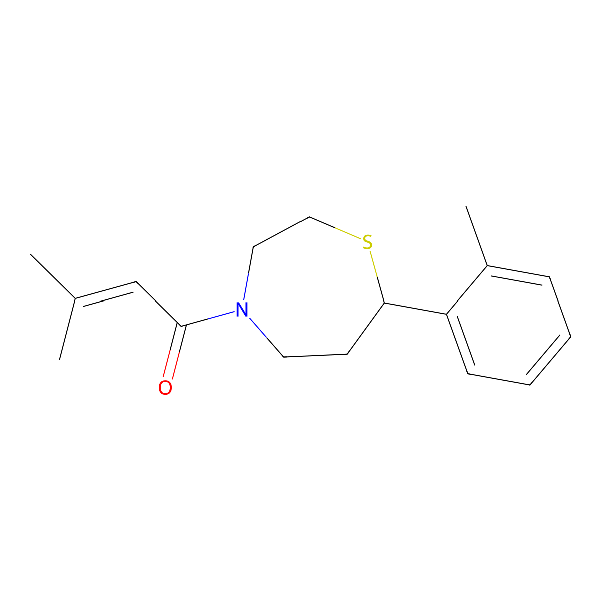 3-Methyl-1-(7-(o-tolyl)-1,4-thiazepan-4-yl)but-2-en-1-one molecular structure, CAS 1706303-99-2