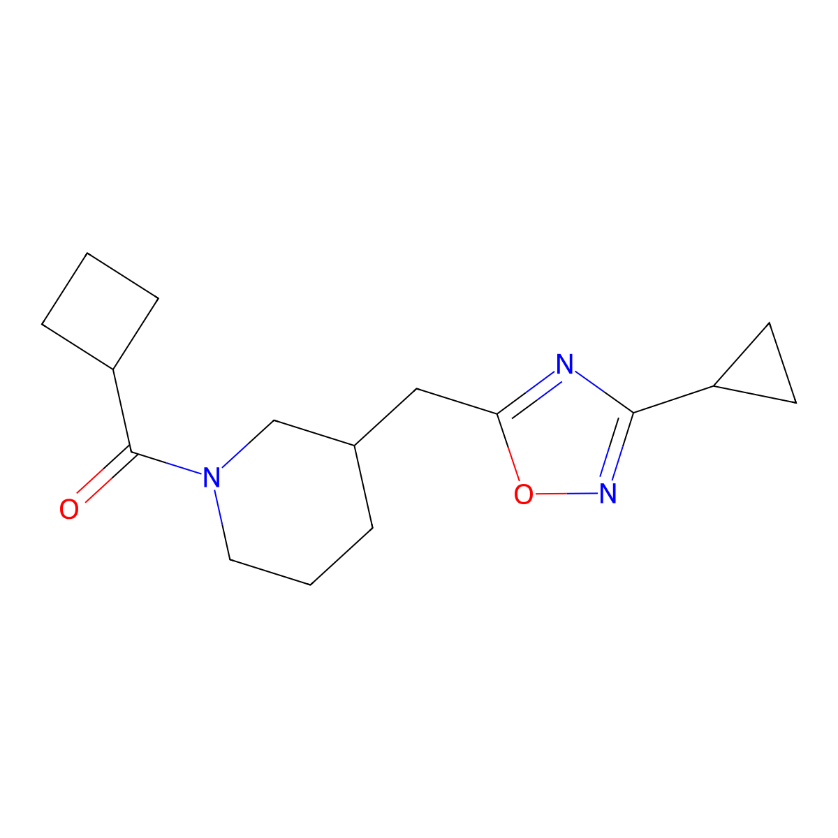 Cyclobutyl(3-((3-cyclopropyl-1,2,4-oxadiazol-5-yl)methyl)piperidin-1-yl)methanone molecular structure, CAS 1706305-76-1
