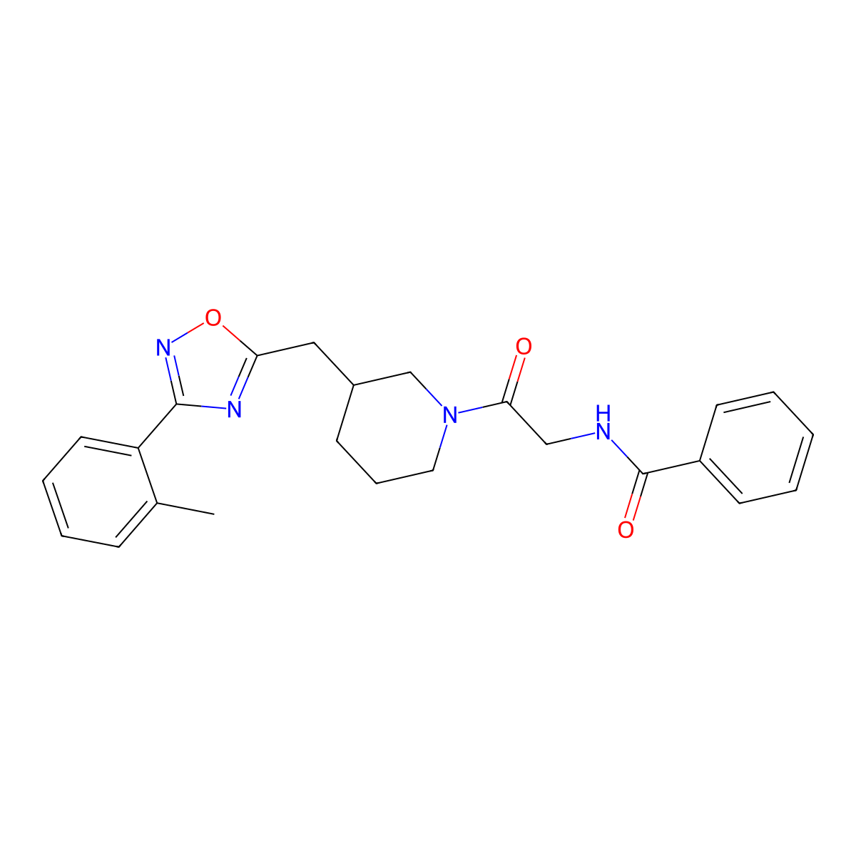 N-(2-oxo-2-(3-((3-(o-tolyl)-1,2,4-oxadiazol-5-yl)methyl)piperidin-1-yl)ethyl)benzamide molecular structure, CAS 1706306-90-2