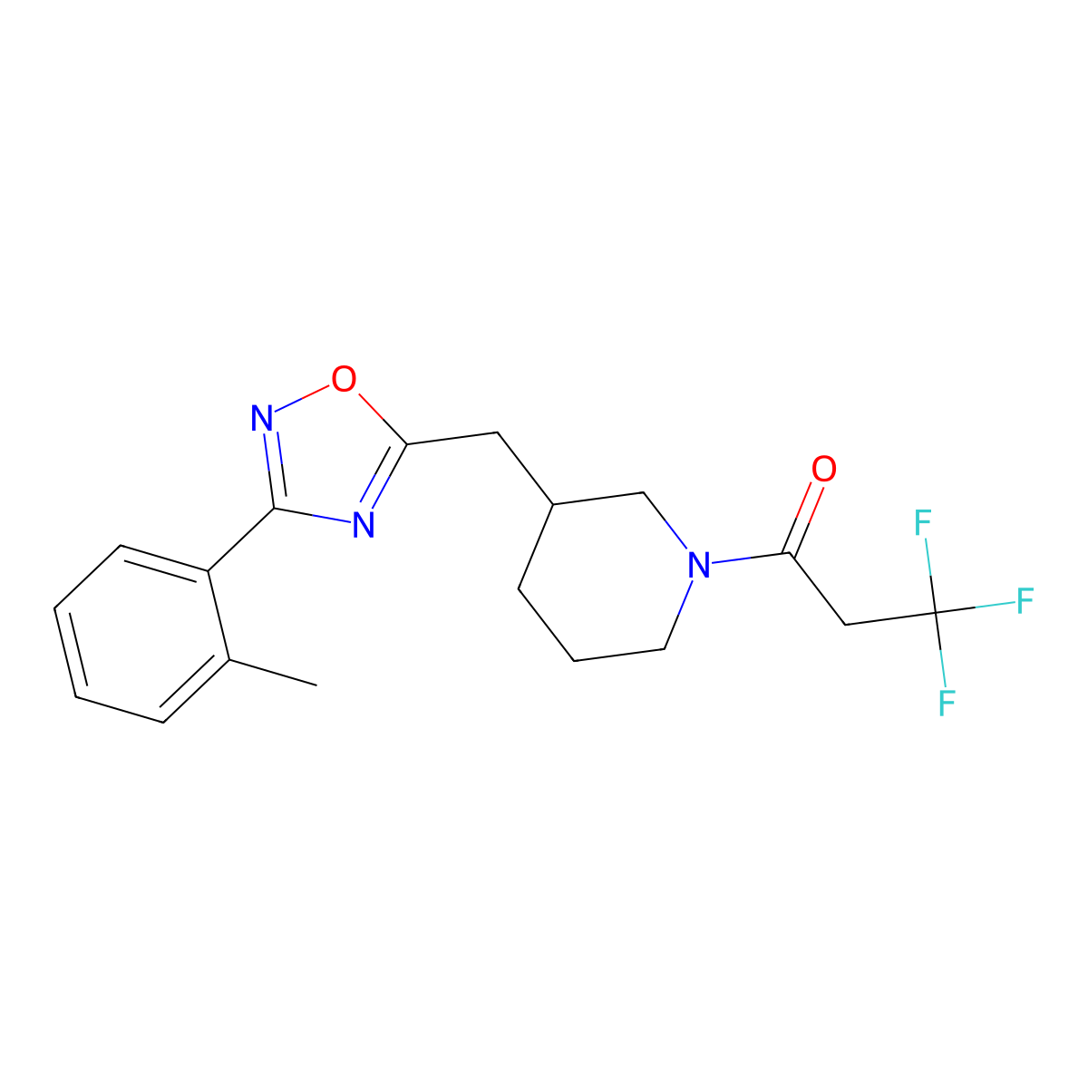 3,3,3-Trifluoro-1-(3-((3-(o-tolyl)-1,2,4-oxadiazol-5-yl)methyl)piperidin-1-yl)propan-1-one molecular structure, CAS 1706307-38-1