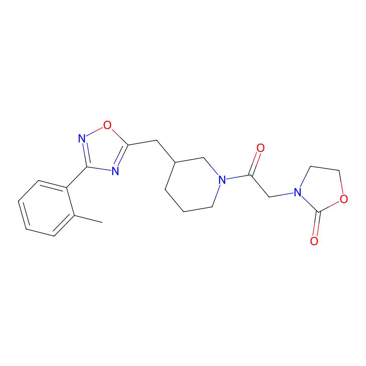 3-(2-Oxo-2-(3-((3-(o-tolyl)-1,2,4-oxadiazol-5-yl)methyl)piperidin-1-yl)ethyl)oxazolidin-2-one molecular structure, CAS 1706307-53-0
