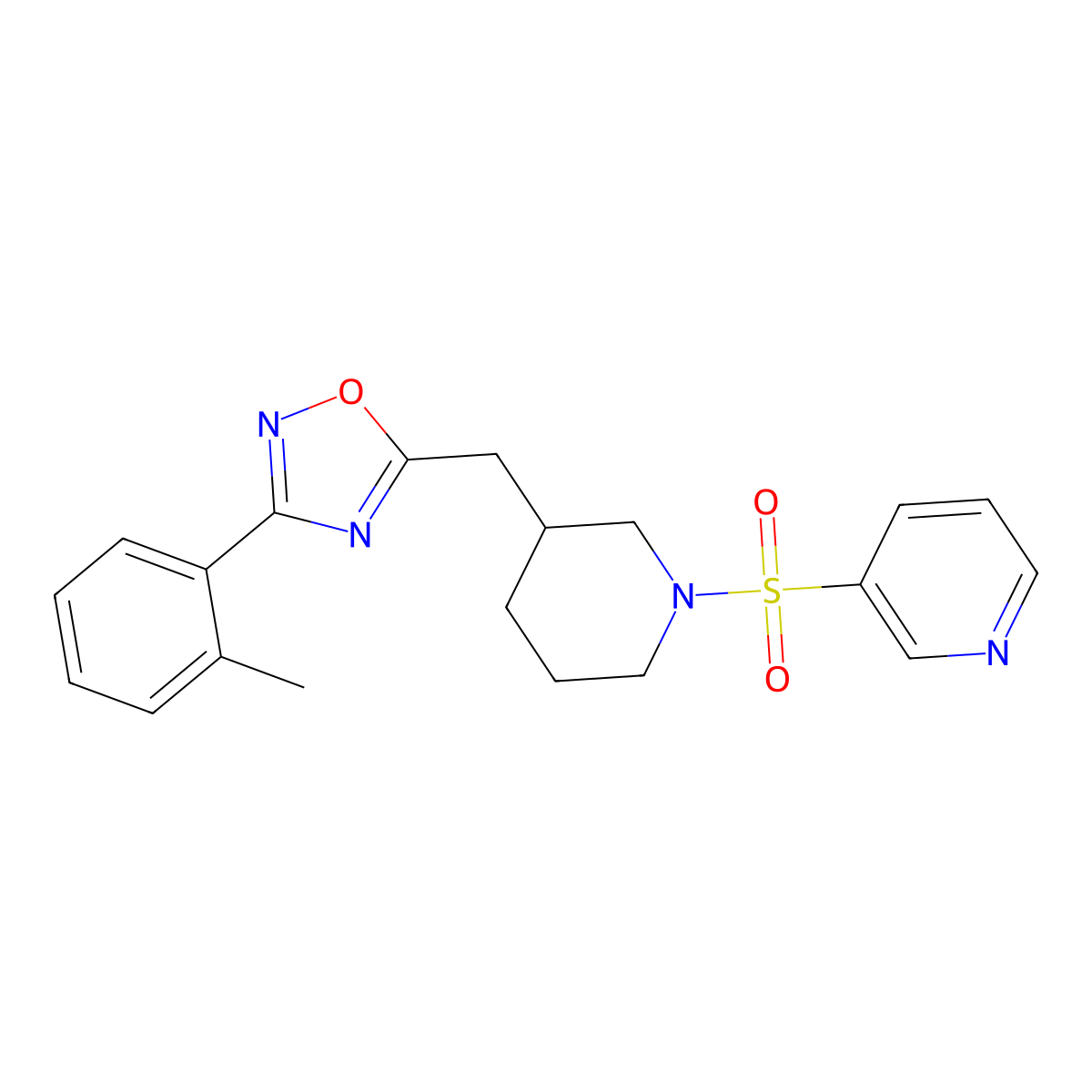5-((1-(Pyridin-3-ylsulfonyl)piperidin-3-yl)methyl)-3-(o-tolyl)-1,2,4-oxadiazole molecular structure, CAS 1706307-71-2