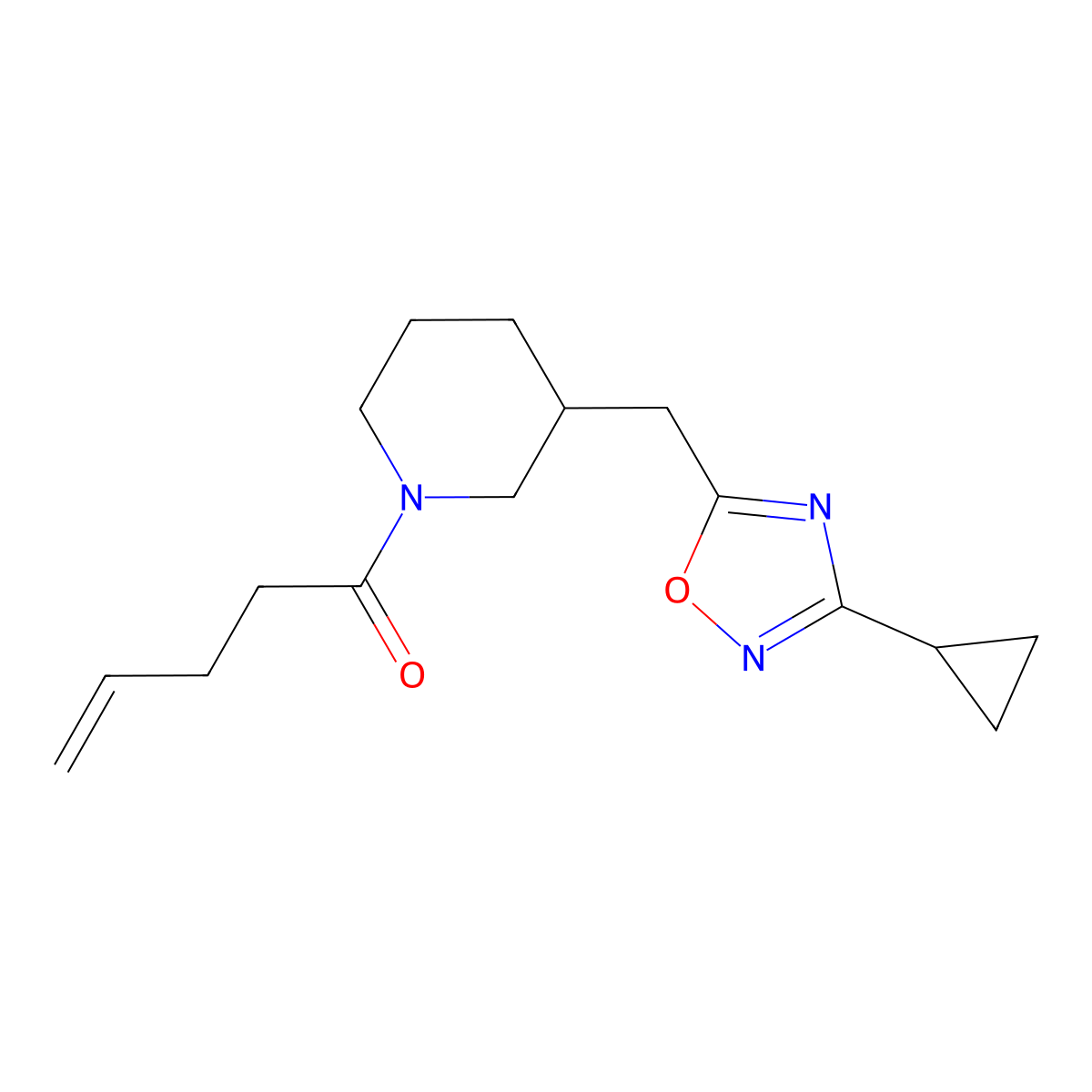 1-(3-((3-Cyclopropyl-1,2,4-oxadiazol-5-yl)methyl)piperidin-1-yl)pent-4-en-1-one molecular structure, CAS 1706311-26-3
