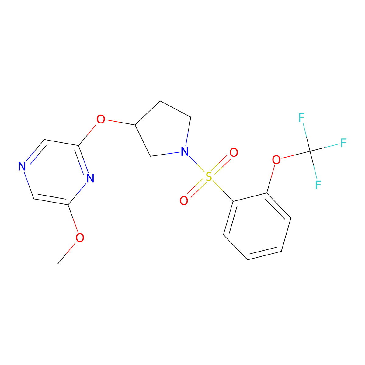 2-Methoxy-6-({1-[2-(trifluoromethoxy)benzenesulfonyl]pyrrolidin-3-yl}oxy)pyrazine molecular structure, CAS 1706311-35-4